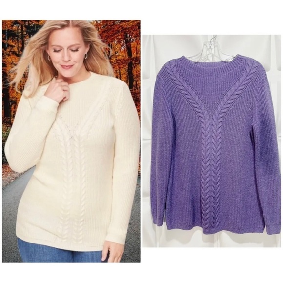 Talbots Womens Sz M Purple Lambswool Bd Cable Knit Lambs Wool Sweater Equestrian - Picture 1 of 8